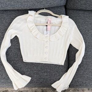 For Love And Lemons Cream Ruffled Cardigan